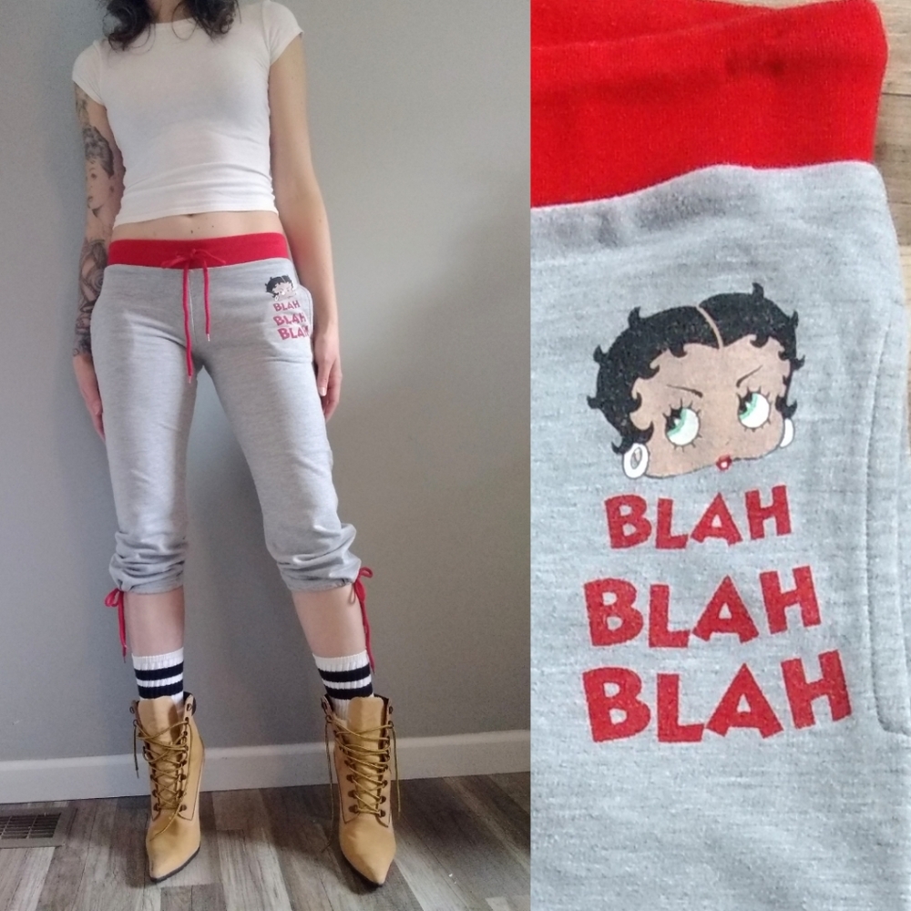 Vintage 90s Y2K Betty Boop Cropped Flare Lounge Pants Small